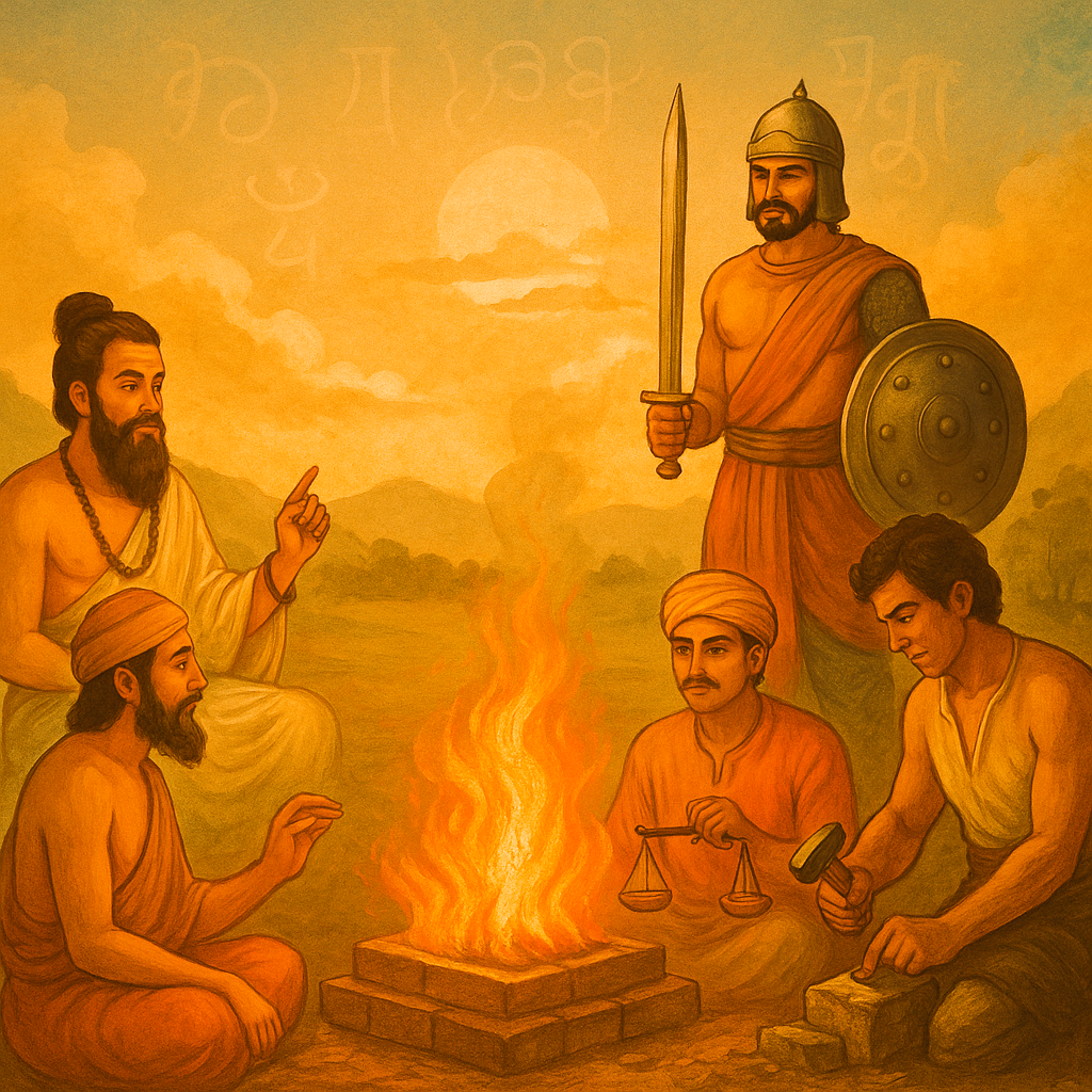 varna system, dharma, yagna fire, Vedic society, Hindu philosophy, Brahmin Kshatriya Vaishya Shudra, sanatana dharma, traditional roles