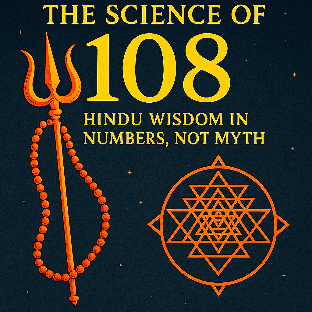 108, Hinduism, Vedic science, Sri Yantra, trishul, mala, sacred geometry, cosmic symbolism, Hindu spirituality, yoga symbolism, number 108, Indian wisdom, astronomy, mantra, chakra