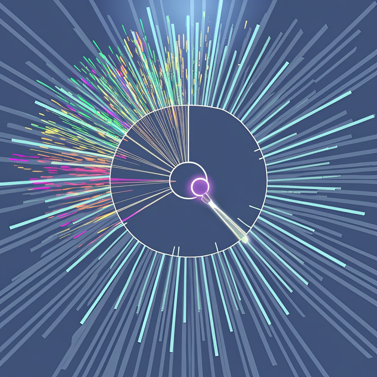 spectroscopy, data visualization, particle physics, Raman effect, science infographic, radial chart, quantum science, photon scattering, modern science graphic, light analysis