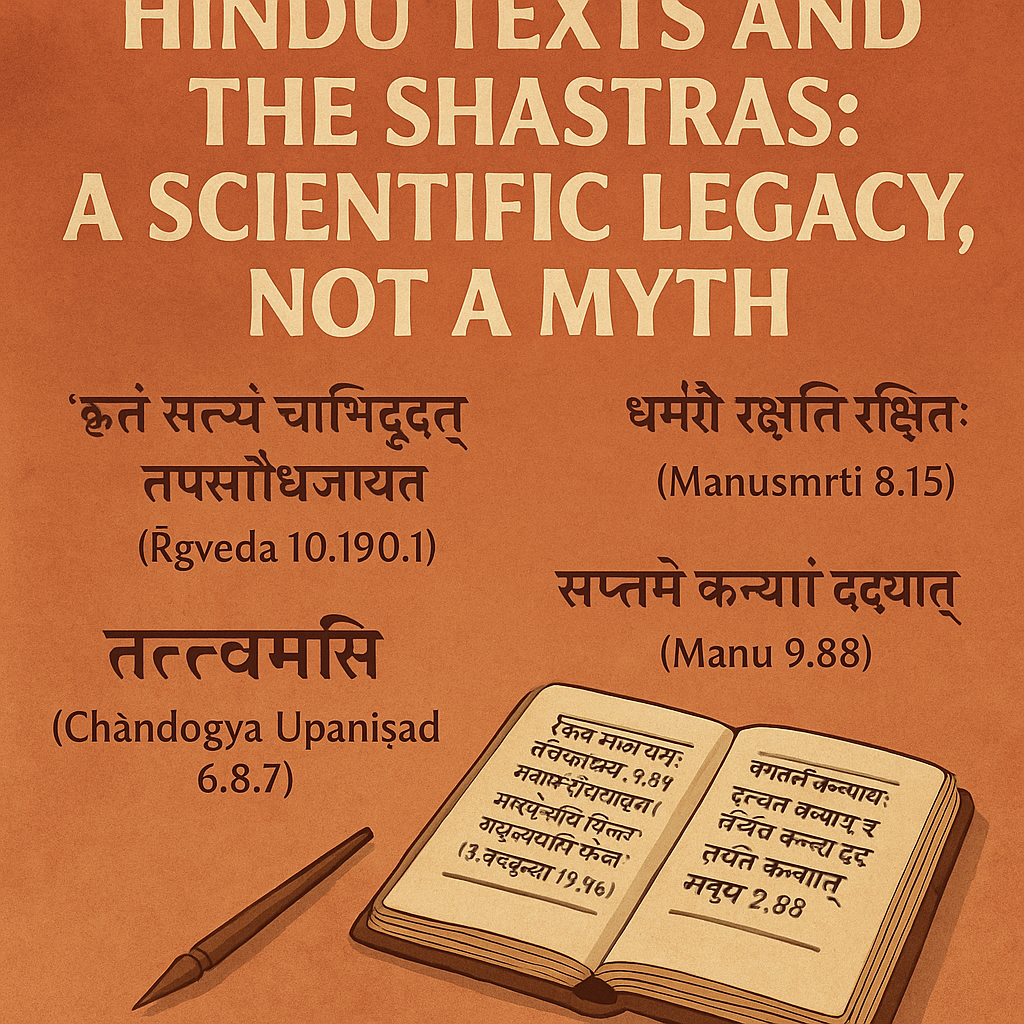 Hindu Shastra artwork, Sanskrit quotes design, Rigveda Manusmriti Upanishad, scientific legacy Hinduism, ancient Indian knowledge art, Vedic science illustration, dharma moksha kama artha, Shastra visual design, traditional Hindu texts poster, Chandogya Upanishad art