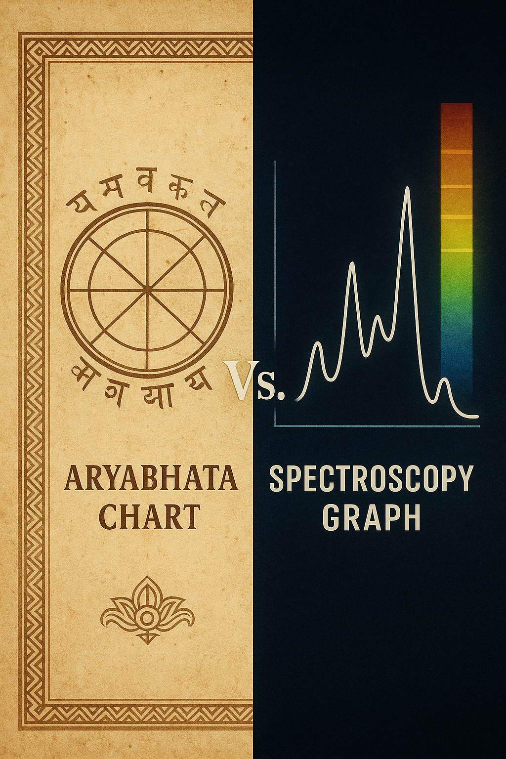 Aryabhata, spectroscopy, science comparison, ancient vs modern, Indian astronomy, Vedic science, Raman effect, data visualization, Sanskrit chart, spectrum analysis