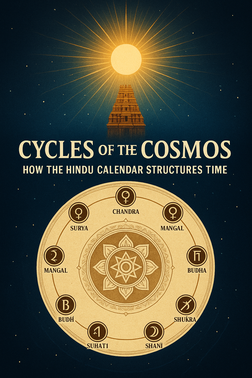 Hindu calendar, hora system, Vedic time, Surya Siddhanta, planetary cycle, temple art, cosmic time, Indian astronomy, sacred geometry