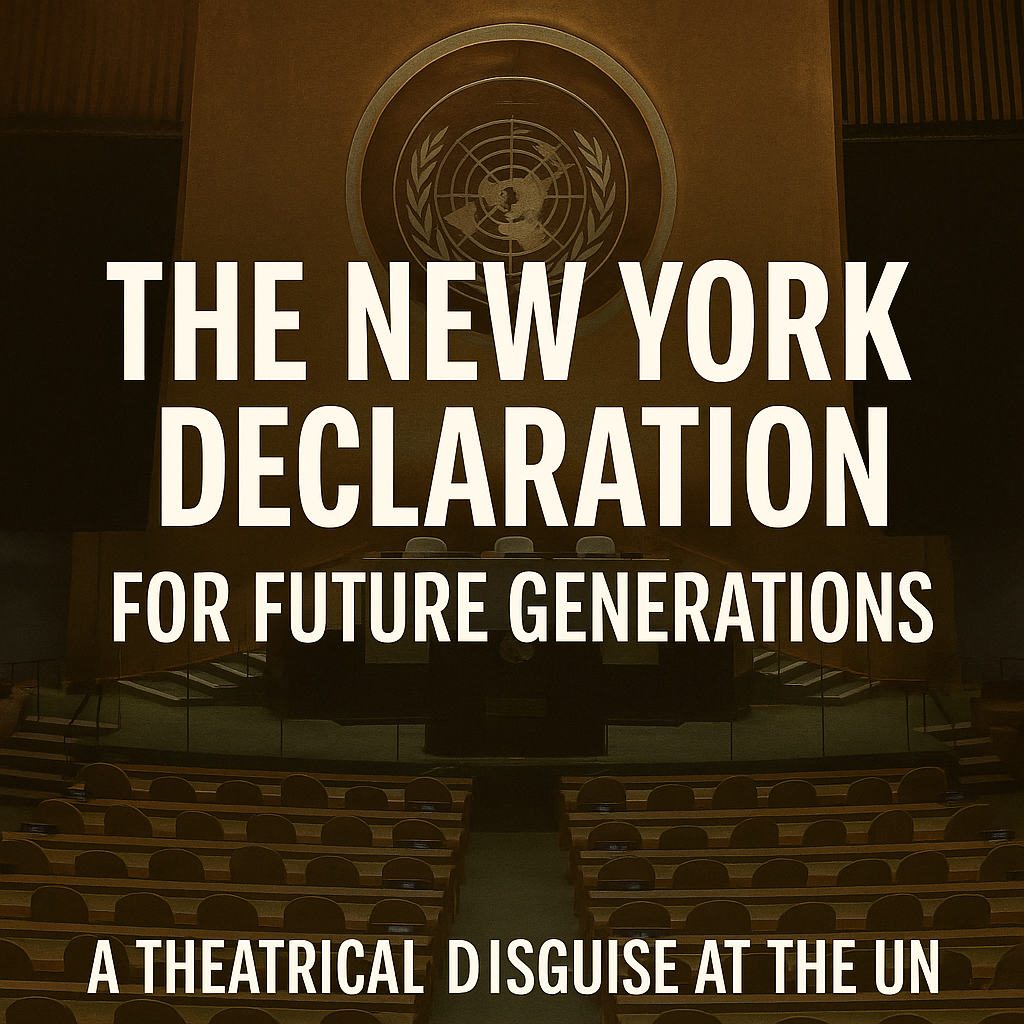 UN, New York Declaration, civilizational warfare, hypocrisy, global politics, international law, Israel, diplomatic theater, future generations, HinduinfoPedia, New York Declaration