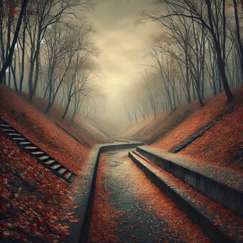 Babi Yar, Kiev, World War 2, Holocaust, remembrance, autumn, overcast sky, historical site, digital painting, loss, memory, World War 2 and Babi Yar