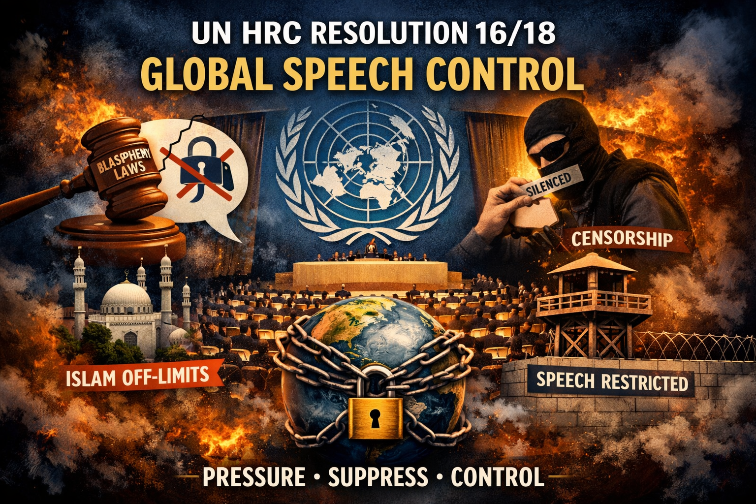 UN Human Rights Council, Resolution 16/18, global censorship, free speech suppression, blasphemy laws, international law, religious sensitivity, speech control, constitutional conflict, global governance, Islamic Authority's Constitutional Confusion