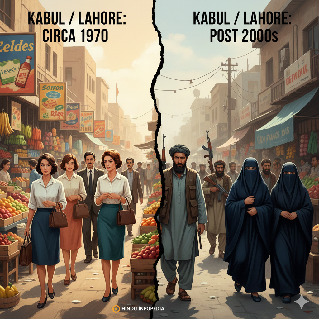 America's Inversion of Causality, Causality Inversion, civilizational warfare, manufactured enemies, US destabilization operations, Kabul 1970 vs 2000, Lahore history, Operation Cyclone blowback, institutionalized extremism, geopolitical transformation, HinduinfoPedia analysis