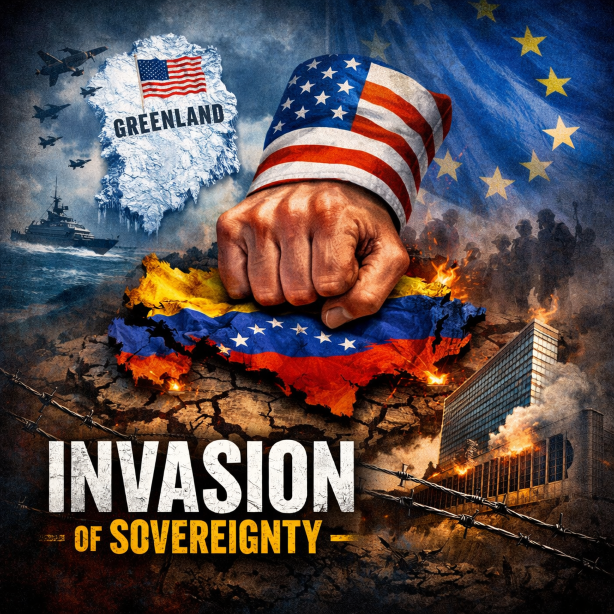 geopolitics, sovereignty crisis, Venezuela intervention, global power politics, US foreign policy, NATO influence, international law, military intervention, geopolitical conflict, strategic resources, global hegemony, political illustration