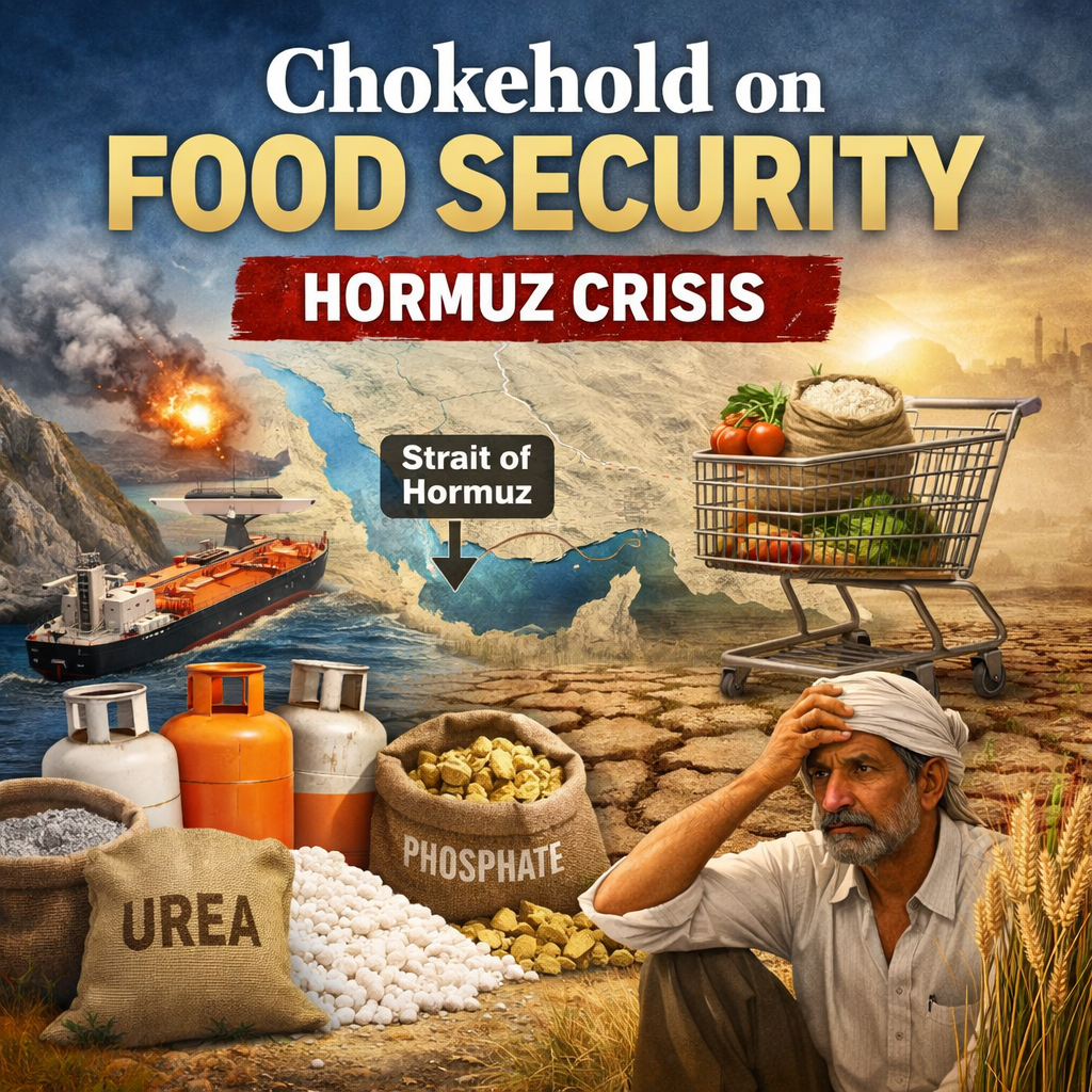 Hormuz Strait, food security, fertiliser crisis, urea, phosphate, LPG, energy disruption, global supply chain, agriculture impact, farmer distress, oil tanker, geopolitical conflict, drought, food prices