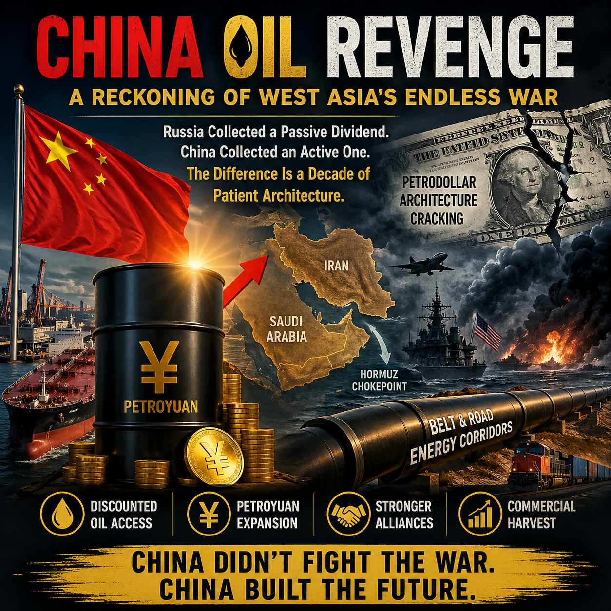 China, oil trade, petrodollar, yuan, geopolitics, energy routes, Belt and Road, global trade, Iran conflict, Hormuz Strait, economic shift, currency war, infrastructure, global power, trade networks