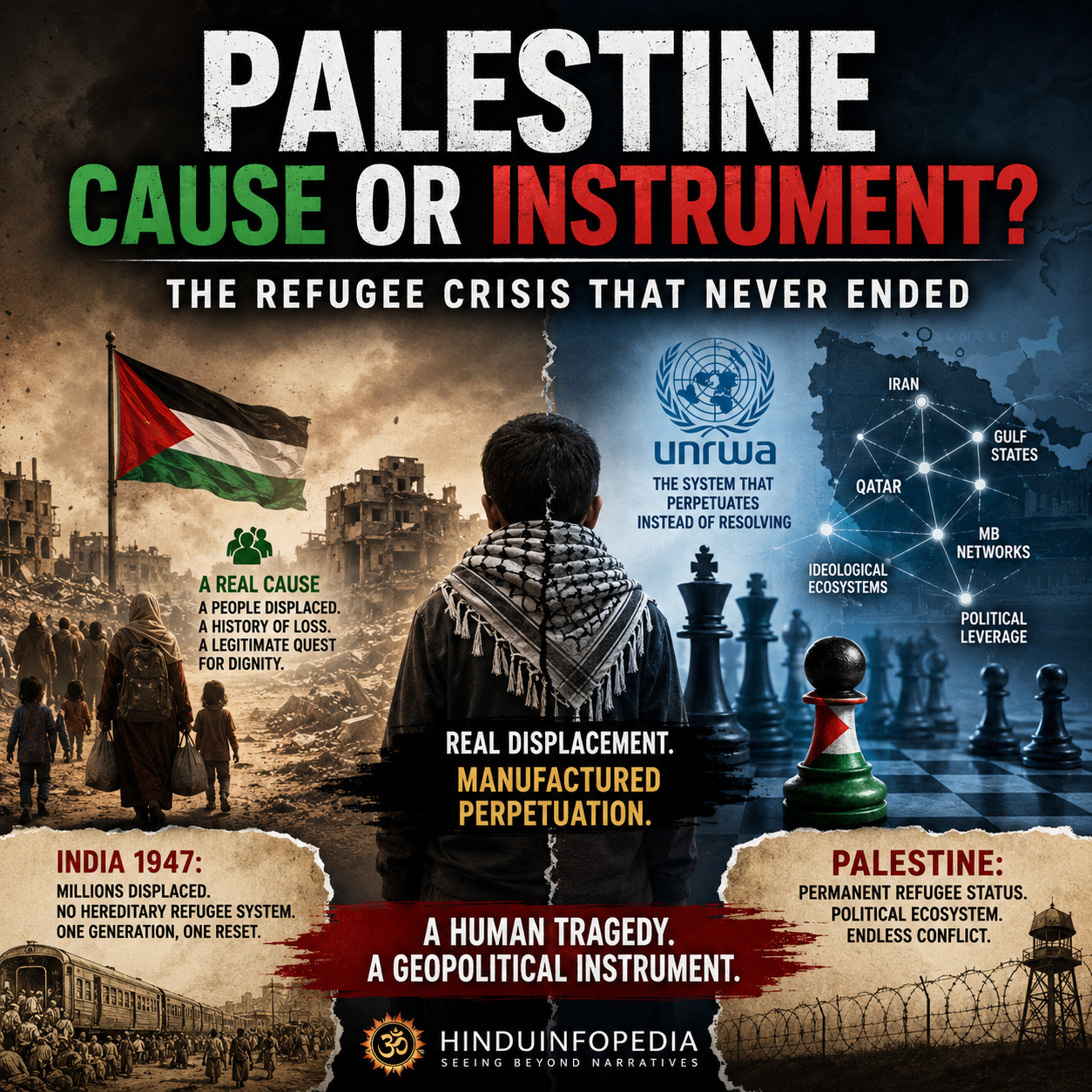 Palestine, Israel, Gaza, UNRWA, Palestinian Refugees, West Asia, Middle East Conflict, Hamas, Iran, Jordan, Lebanon, India Partition, Geopolitics, Refugee Crisis, Political Islam, Black September, Arab Israel War, Humanitarian Crisis, HinduinfoPedia, Raktbeej Thesis